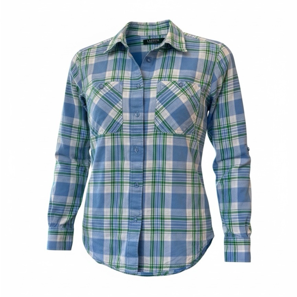 Medium Lauren Ralph Lauren Blue Green Brushed Cotton  Button-Down Long Sleeve